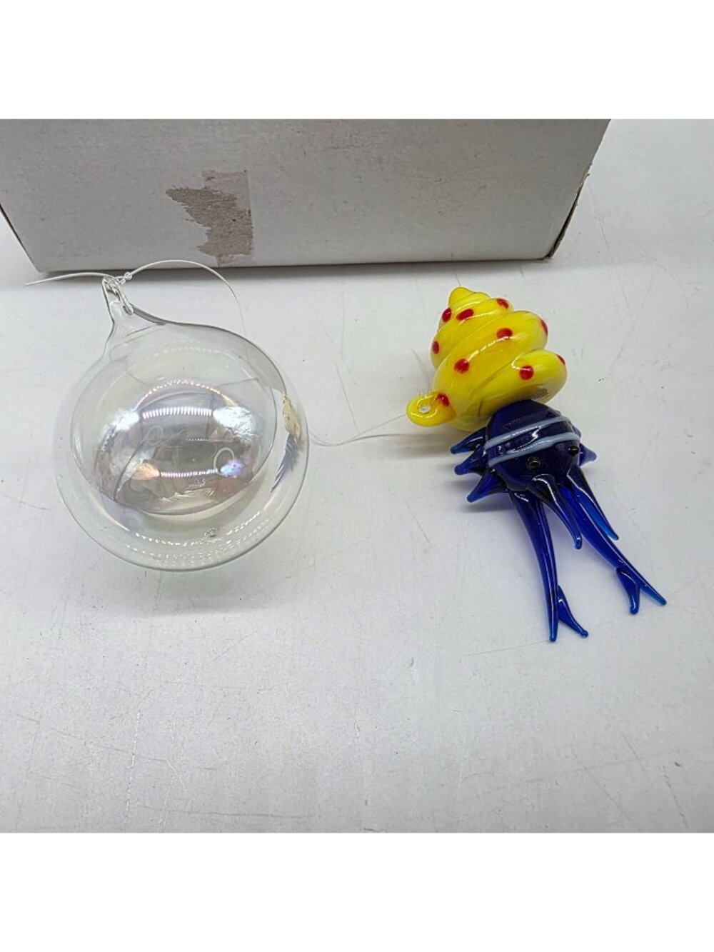 Handblown Glass Jellyfish Ornament With Hanging Bubble Accent 2.5"